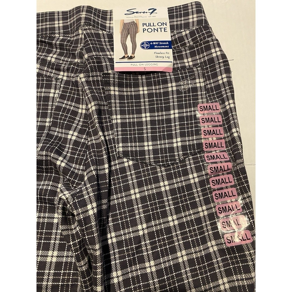 NWT Seven 7 Women's S Dandy Plaid Grey Pull On Ponte Stretch Leggings - Picture 9 of 9
